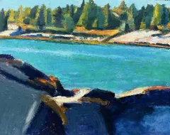 Painting of Sand Beach in Stonington by Tom Curry